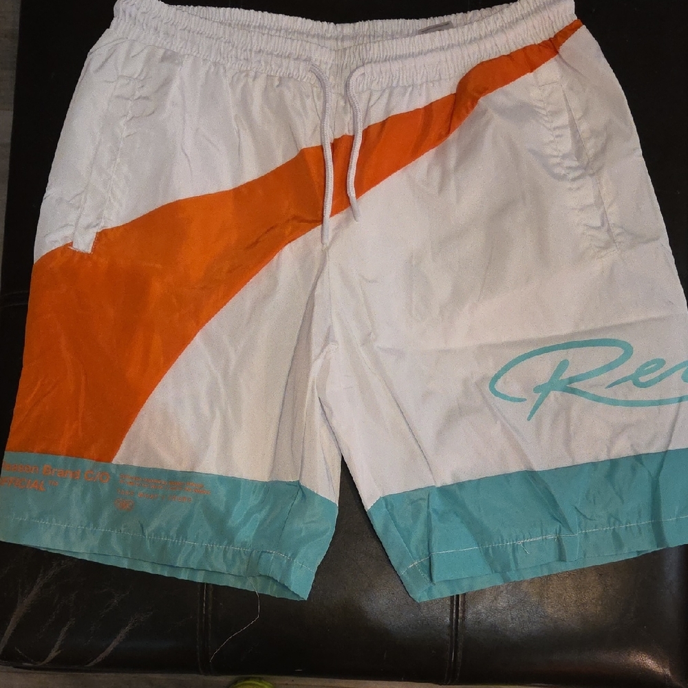 Reason Men's Board Shorts - White, Orange, and Teal